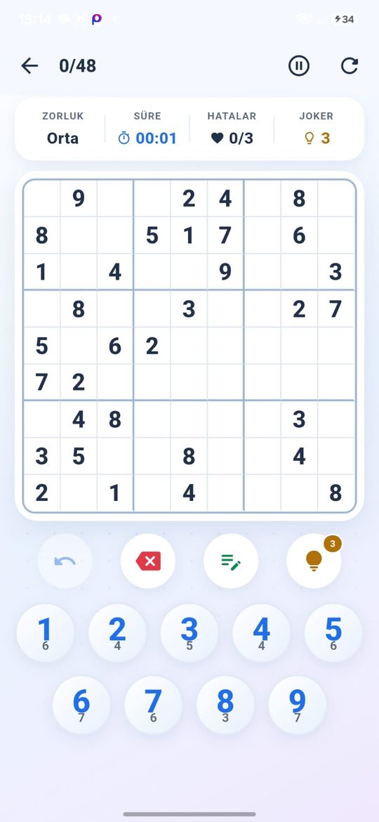 Sudoku oyun ekranı